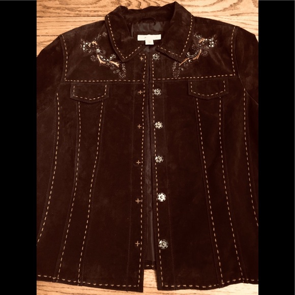 Coldwater Creek Jackets & Blazers - LEATHER JACKET COAT EMBROIDERED COLDWATER CREEK